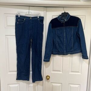 ST. John Sport Blue Two Tone Denim Jacket & Pant Suite‎ Set  Women's Medium